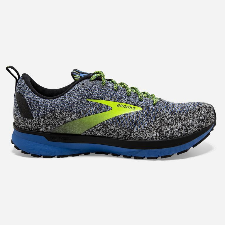 Brooks Men's Revel 4 Road Running Shoes Singapore - Black/Blue/GreenYellow/Nightlife (42351-NJEW)